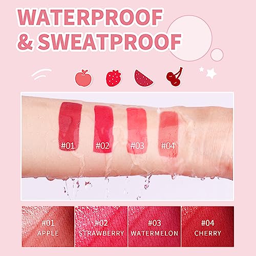 Erinde 4 Colors Water Lip Tint Stain, Mini Liquid Lipstick, Long Lasting Waterproof Lip & Cheek Stain, Non-Stick Cup Korean Lip Gloss, Lightweight, Transfer-Proof, Matte Finish Travel Size Lip Makeup - Morena Vogue