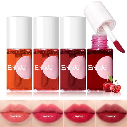 Erinde 4 Colors Water Lip Tint Stain, Mini Liquid Lipstick, Long Lasting Waterproof Lip & Cheek Stain, Non-Stick Cup Korean Lip Gloss, Lightweight, Transfer-Proof, Matte Finish Travel Size Lip Makeup - Morena Vogue