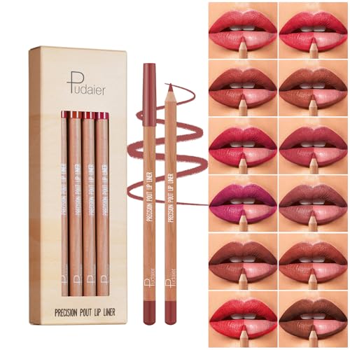 Espoce Lip Liner Set, 12Pcs Oak Brown Pink Red Series Lip Liner, Smooth and High Pigmented Lip Makeup Pencil - Morena Vogue