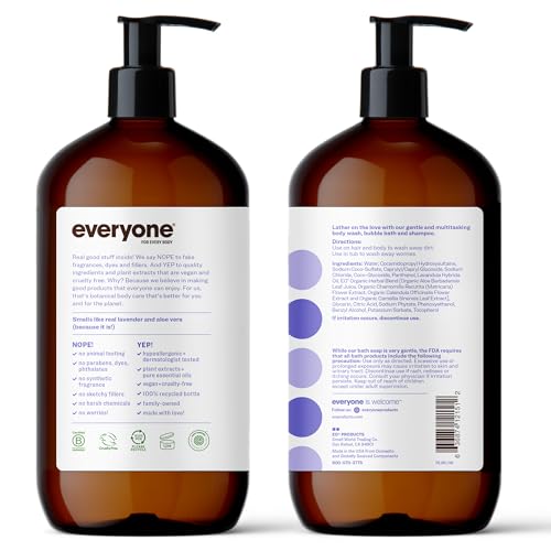 Everyone 3-in-1 Soap, Body Wash, Bubble Bath, Shampoo, 32 Ounce (Pack of 2), Lavender and Aloe, Coconut Cleanser with Plant Extracts and Pure Essential Oils - Morena Vogue