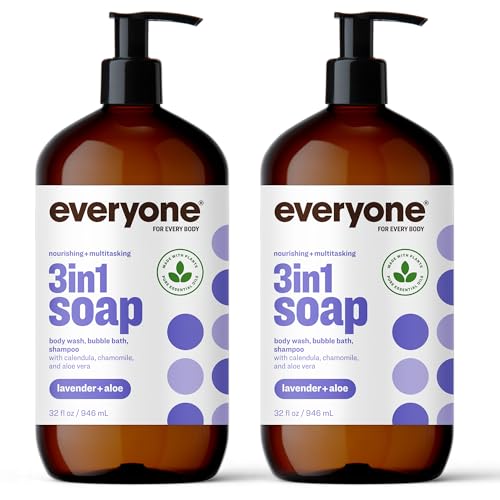 Everyone 3-in-1 Soap, Body Wash, Bubble Bath, Shampoo, 32 Ounce (Pack of 2), Lavender and Aloe, Coconut Cleanser with Plant Extracts and Pure Essential Oils - Morena Vogue