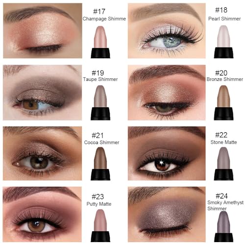 evpct 8Pcs Cream Eye Shadow Sticks Set for Eyes Waterproof Matte, Champagne Pearl Taupe Bronze Cocoa Stone Putty Smoky Amethyst Shimmer Matte Eye shadow Stick Pencil Pen Bulk Palette Makeup 03 - Morena Vogue