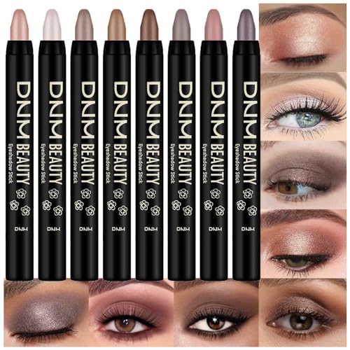 evpct 8Pcs Cream Eye Shadow Sticks Set for Eyes Waterproof Matte, Champagne Pearl Taupe Bronze Cocoa Stone Putty Smoky Amethyst Shimmer Matte Eye shadow Stick Pencil Pen Bulk Palette Makeup 03 - Morena Vogue