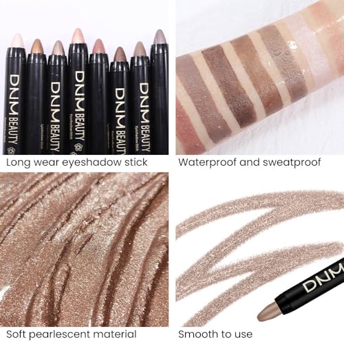 evpct 8Pcs Cream Eye Shadow Sticks Set for Eyes Waterproof Matte, Champagne Pearl Taupe Bronze Cocoa Stone Putty Smoky Amethyst Shimmer Matte Eye shadow Stick Pencil Pen Bulk Palette Makeup 03 - Morena Vogue