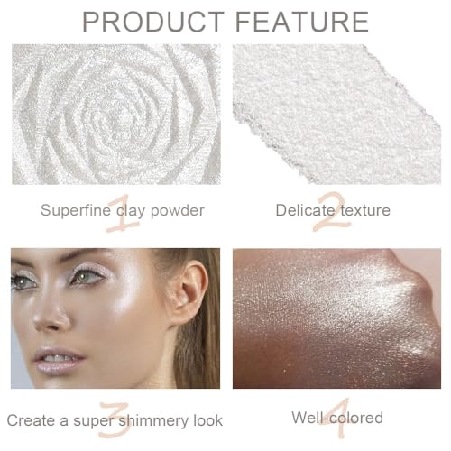 evpct Pearl White Silver Face Highlighter Makeup Shimmer Glitter Diamond Sparkly Highlighters Makeup Palette Powder for Face Body Cheek Skin iluminadores iluminador de jos maquillaje luminizers 01 - Morena Vogue