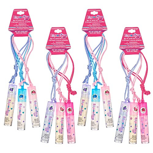 Expressions 12pc Lip Gloss Necklace, Fruit Flavored Lip Gloss Set, Lip Gloss Value Pack, Teen Girls Party Favors, Non Toxic Lip Gloss Necklaces For Girls - Morena Vogue