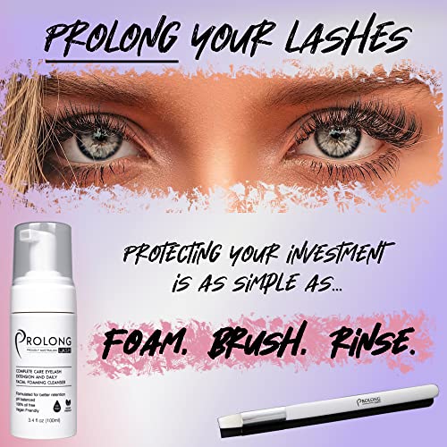 Eyelash Extension Shampoo & Brush - Large 100ml Bottle - Gentle Foaming Cleanser Lash Wash for Extensions and Natural Lashes - Safe Daily Makeup Remover - Paraben & Sulphate Free - Salon & Home Use - Morena Vogue