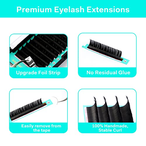 Eyelash Extensions 0.03 C CC D DD J B L Curl 13-20mm Lash Extensions Supplies Individual Lashes Premium Silk Volume & Classic Lash Soft Matte Dark Professional Eyelashes Extension (0.03-D-13-20 Mixed) - Morena Vogue