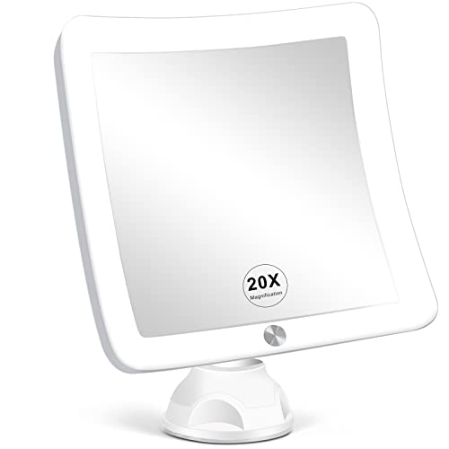 Fabuday 20X Magnifying Mirror with LED Light, 7 Inch Upgraded Lighted Makeup Mirror with Magnification, Portable Magnified Travel Mirror for Bathroom, Square - Morena Vogue