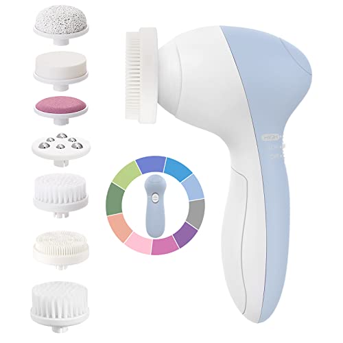 Facial Cleansing Brush Face Scrubber: COSLUS 7in1 JBK-D Electric Exfoliating Spin Cleanser Device Waterproof Deep Cleaning Exfoliation Rotating Spa Machine - Electronic Skin Care Wash Spinning System - Morena Vogue