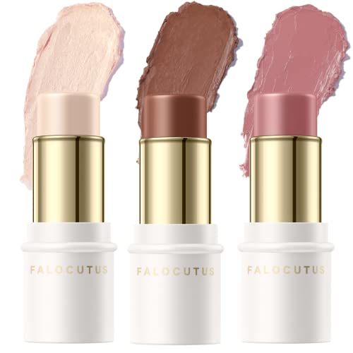 FALOCUTUS 3 Pcs NEUTRAL Contour Stick Set,Cream Blush & Highlighter Bronzer Pen,Long Lasting & Smooth Natural Face Contouring Illuminator,Professional Makeup Kit for All Skin - Morena Vogue