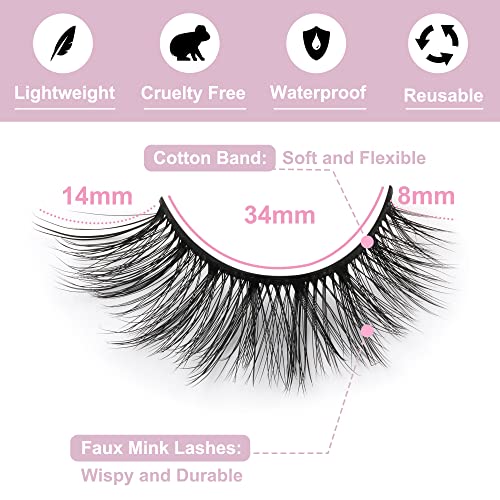 False Eyelashes 14mm Faux 3D Mink Lashes Natural Look Fluffy Cat Eye Wispy Lashes Pack by Kiromiro, 14 Pairs - Morena Vogue