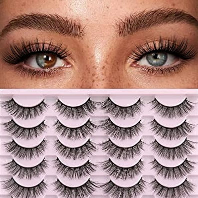 False Eyelashes 14mm Faux 3D Mink Lashes Natural Look Fluffy Cat Eye Wispy Lashes Pack by Kiromiro, 14 Pairs - Morena Vogue