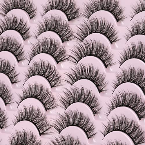 False Eyelashes 14mm Faux 3D Mink Lashes Natural Look Fluffy Cat Eye Wispy Lashes Pack by Kiromiro, 14 Pairs - Morena Vogue