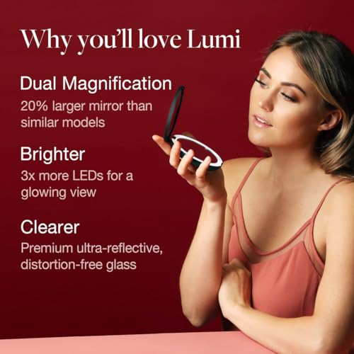 Fancii LED Lighted Travel Makeup Mirror, 1x/10x Magnification - Daylight LED, Compact, Portable, Large 5" Wide Illuminated Folding Mirror (Lumi) Rose Gold - Morena Vogue