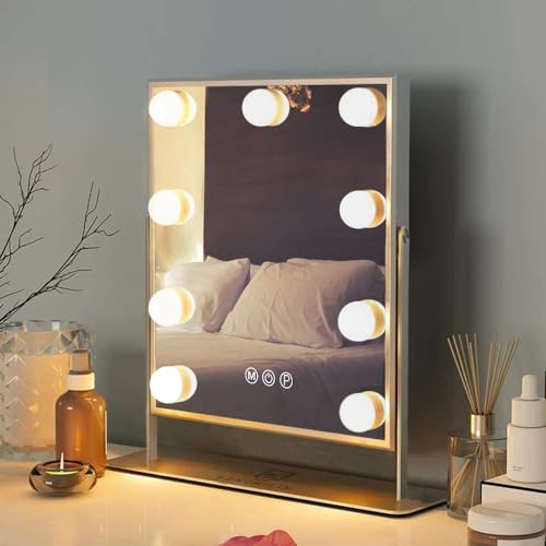 FENCHILIN Vanity Mirror with Lights Lighted Makeup Mirror Makeup Vanity Mirror Smart Touch Control 3 Colors Dimmable Hollywood Mirror with Lights 10X Magnification 360° Rotation White - Morena Vogue