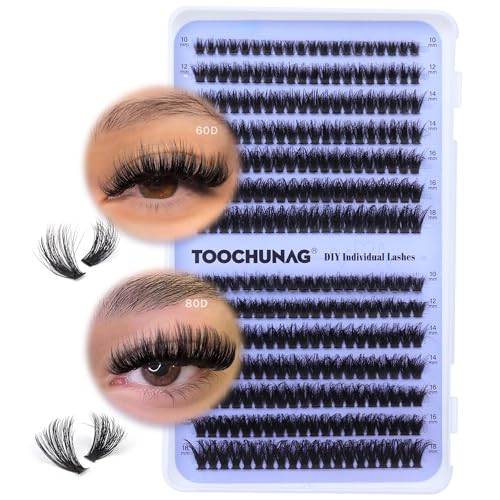 Fluffy Lash Clusters 60D+80D Thick Eyelash Clusters D Curl Wispy Individual Lashes 10-18mm Cluster Eyelash Extensions 280pcs False Mink Eyelashes DIY Flat Lash Extension by TOOCHUNAG - Morena Vogue