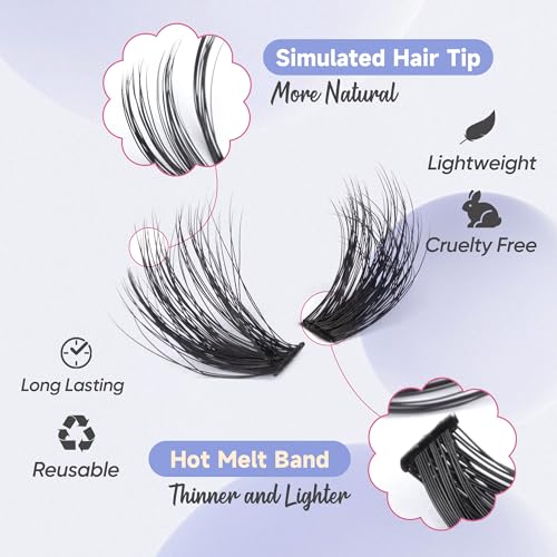 Fluffy Lash Clusters 60D+80D Thick Eyelash Clusters D Curl Wispy Individual Lashes 10-18mm Cluster Eyelash Extensions 280pcs False Mink Eyelashes DIY Flat Lash Extension by TOOCHUNAG - Morena Vogue