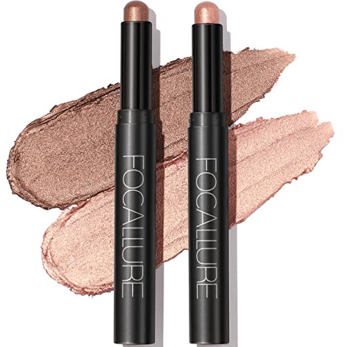 FOCALLURE 2 Pcs Cream Eyeshadow Stick,Brightener Eyeshadow Pencil Crayon,High Pigmented Eye Shadow Pen,Waterproof Long Lasting Eye Highlighter Stick,Straight-up Classy - Morena Vogue