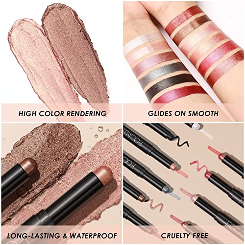 FOCALLURE 2 Pcs Cream Eyeshadow Stick,Brightener Eyeshadow Pencil Crayon,High Pigmented Eye Shadow Pen,Waterproof Long Lasting Eye Highlighter Stick,Straight-up Classy - Morena Vogue