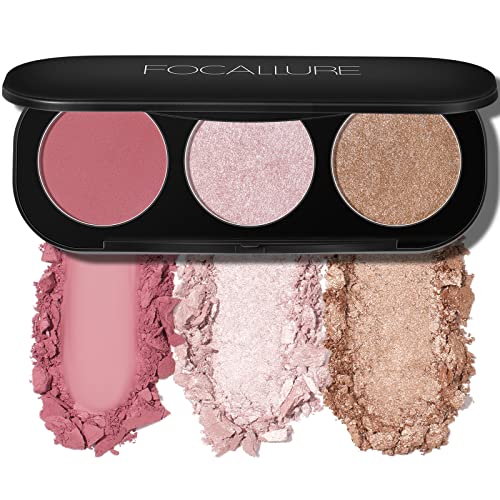 FOCALLURE Blush and Highlighter Palette,3 in 1 Makeup Powder, Cruelty-Free Matte, Shimmer Illuminator for a Glowing Look,#03 - Morena Vogue