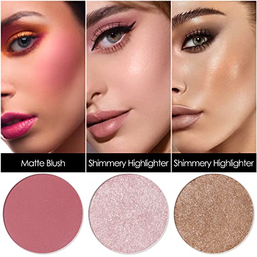 FOCALLURE Blush and Highlighter Palette,3 in 1 Makeup Powder, Cruelty-Free Matte, Shimmer Illuminator for a Glowing Look,#03 - Morena Vogue