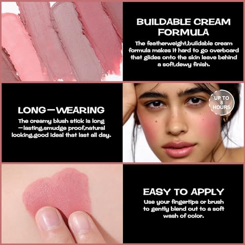 FOCALLURE Cream Blush Makeup,Buildable Blush Stick for Cheeks,Matte and Dewy Finish,Long Wearing,Easy Application,Lightweight Multi Stick,ROSE FLUSH - Morena Vogue