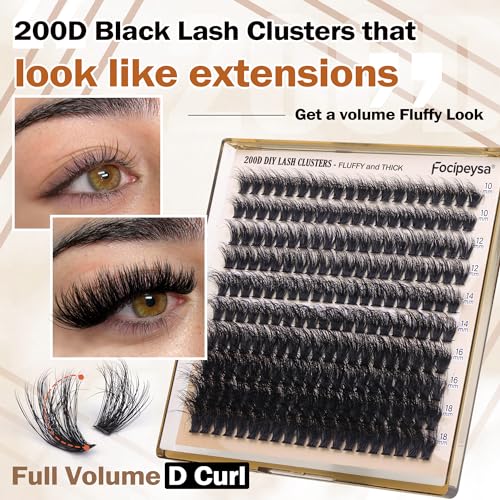 Focipeysa Lash Extension Kit Thick Eyelash Extension Kit 10-18mm Fluffy Lash Clusters 200D Individual Eyelashes Kit with Lash Bond, Lash Remover, Lash Applicator, DIY Lashes Extension - Morena Vogue