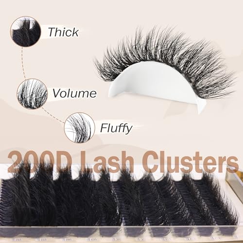 Focipeysa Lash Extension Kit Thick Eyelash Extension Kit 10-18mm Fluffy Lash Clusters 200D Individual Eyelashes Kit with Lash Bond, Lash Remover, Lash Applicator, DIY Lashes Extension - Morena Vogue