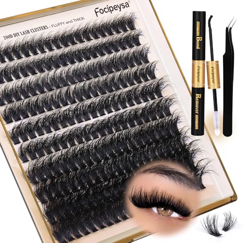 Focipeysa Lash Extension Kit Thick Eyelash Extension Kit 10-18mm Fluffy Lash Clusters 200D Individual Eyelashes Kit with Lash Bond, Lash Remover, Lash Applicator, DIY Lashes Extension - Morena Vogue