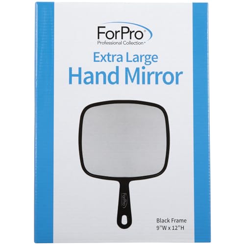 ForPro Professional Collection Extra Large Hand Mirror with Handle, 9" W x 12" L, Multi-Purpose Handheld Mirror with Distortion-Free Reflection, Black - Morena Vogue