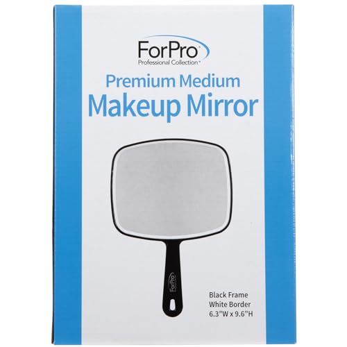 ForPro Professional Collection Premium Hand Mirror with Handle, 6.3" W x 9.6" L, Multi-Purpose Handheld Mirror with Distortion-Free Reflection, Black - Morena Vogue