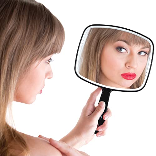 ForPro Professional Collection Premium Hand Mirror with Handle, 6.3" W x 9.6" L, Multi-Purpose Handheld Mirror with Distortion-Free Reflection, Black - Morena Vogue