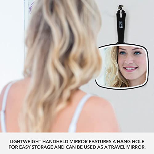 ForPro Professional Collection Premium Hand Mirror with Handle, 6.3" W x 9.6" L, Multi-Purpose Handheld Mirror with Distortion-Free Reflection, Black - Morena Vogue