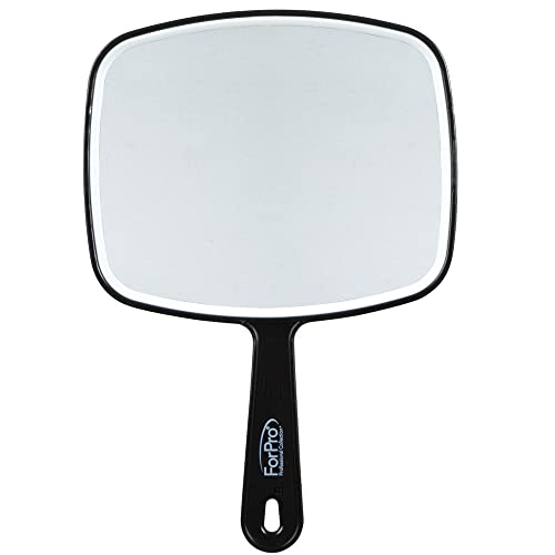 ForPro Professional Collection Premium Hand Mirror with Handle, 6.3" W x 9.6" L, Multi-Purpose Handheld Mirror with Distortion-Free Reflection, Black - Morena Vogue