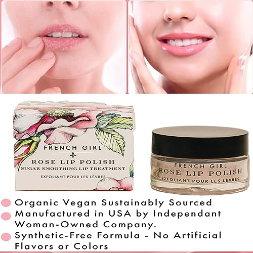 French Girl Rose Lip Scrub - Organic Sugar Scrub For Lips, Hydrating Lip Exfoliator & Moisturizer with Shea Butter & Essential Oils, Treatment for Dry Lips, Clean, Vegan & Cruelty-Free, 1oz - Morena Vogue