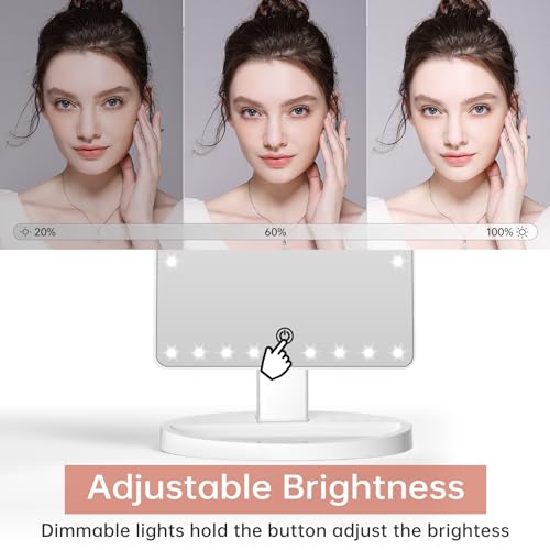 FUNTOUCH Large Lighted Vanity Makeup Mirror (X-Large) with 35 LED Lights, Touch Screen Dimmable and 10X Magnification Dual Power Supply 360°Rotation Tabletop Cosmetic Mirror - Morena Vogue