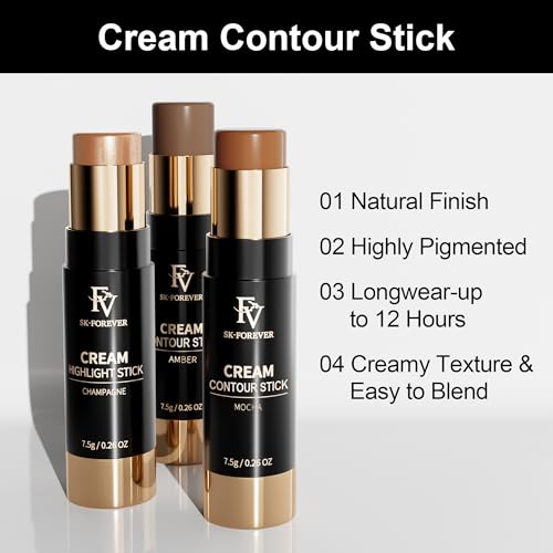 FV Cool Toned Contour Stick, Blendable & Smooth, Natural Finish Cream Contour Stick, Waterproof & Long Lasting Face Shaping Contouring Stick Makeup for Beginners, Cruelty-free, 01 Amber - Morena Vogue