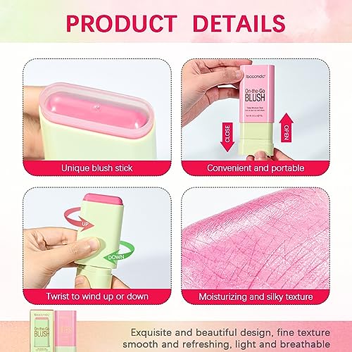 FYEBOO Multi-Use Makeup Blush Stick, Cream Blush Stick, Tinted Solid Moisturizer Stick for Cheek & Eyes & Lips, Waterproof Natural Nude Makeup, Suitable for All Skin (1#Shy Pink) - Morena Vogue