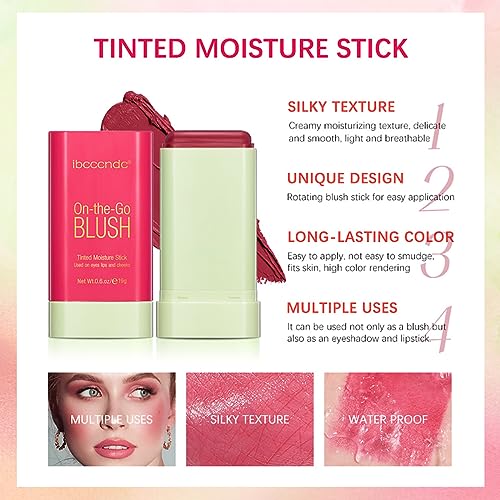 FYEBOO Multi-Use Makeup Blush Stick, Cream Blush Stick, Tinted Solid Moisturizer Stick for Cheek & Eyes & Lips, Waterproof Natural Nude Makeup, Suitable for All Skin (1#Shy Pink) - Morena Vogue