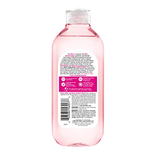 Garnier Micellar Water with Rose Water and Glycerin, Facial Cleanser & Makeup Remover, All-in-1 Hydrating, 13.5 Fl Oz (400mL), 1 Count (Packaging May Vary) - Morena Vogue