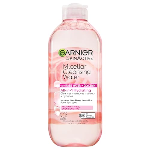 Garnier Micellar Water with Rose Water and Glycerin, Facial Cleanser & Makeup Remover, All-in-1 Hydrating, 13.5 Fl Oz (400mL), 1 Count (Packaging May Vary) - Morena Vogue