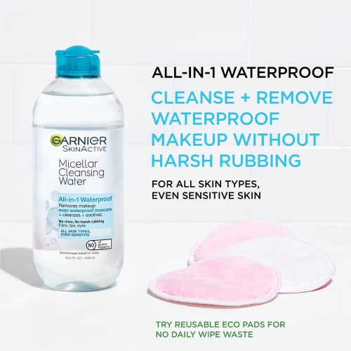 Garnier SkinActive Micellar Water For Waterproof Makeup, Facial Cleanser & Makeup Remover, 13.5 Fl Oz (400mL), 1 Count (Packaging May Vary) - Morena Vogue