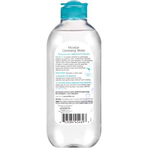 Garnier SkinActive Micellar Water For Waterproof Makeup, Facial Cleanser & Makeup Remover, 13.5 Fl Oz (400mL), 1 Count (Packaging May Vary) - Morena Vogue