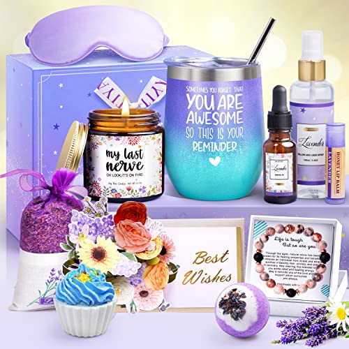 Gifts for Women, Birthday Gifts for Women Self Care Gift for Women Pamper Gift Basket for Women Her,Friends,Mom,Wife 11 pcs Lavender Purple Gift Mothers Day Gifts for women - Morena Vogue