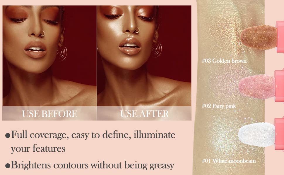 Glitter Powder Highlighter Makeup, Body Brightens the Natural Three-dimensional Face Blusher Patting Powder Highlighter. (01# White moonbeam) - Morena Vogue