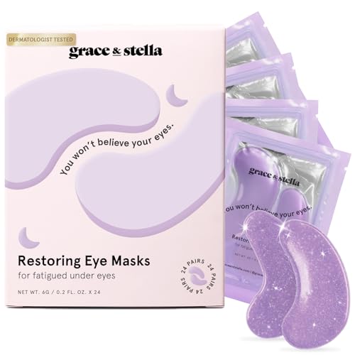 grace & stella Purple Under Eye Masks With Retinol - Restoring Under Eye Patches for Puffy Eyes and Dark Circles - Gel Eye Mask Under Eye Patches - Vegan, Cruelty-Free, 24 Pairs - Morena Vogue