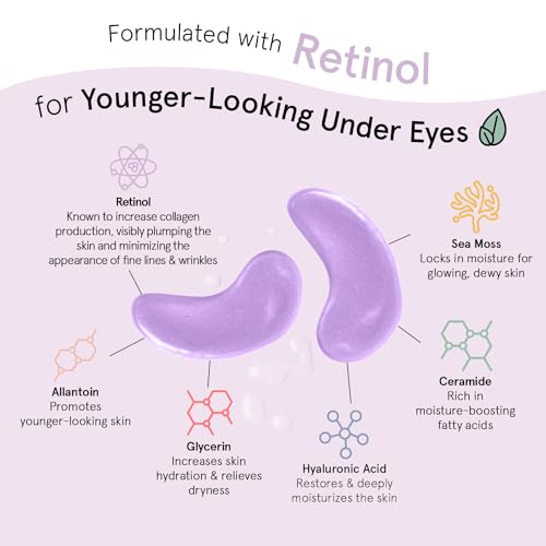 grace & stella Purple Under Eye Masks With Retinol - Restoring Under Eye Patches for Puffy Eyes and Dark Circles - Gel Eye Mask Under Eye Patches - Vegan, Cruelty-Free, 24 Pairs - Morena Vogue