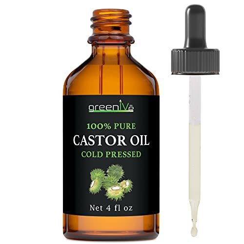 GreenIVe Castor Oil Organically Grown 100% Pure 4oz Glass Bottle Cold Pressed, Hexane Free, Eyelash and Eybrow Growth Serum, Skin Moisturizer with Eyelash Applicator and Dropper - Morena Vogue