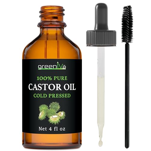 GreenIVe Castor Oil Organically Grown 100% Pure 4oz Glass Bottle Cold Pressed, Hexane Free, Eyelash and Eybrow Growth Serum, Skin Moisturizer with Eyelash Applicator and Dropper - Morena Vogue